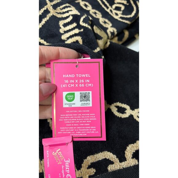 Juicy Couture Black & Gold Chain Bath Towels Luxury Cotton/Viscose Glam Bathroom - Picture 6 of 10